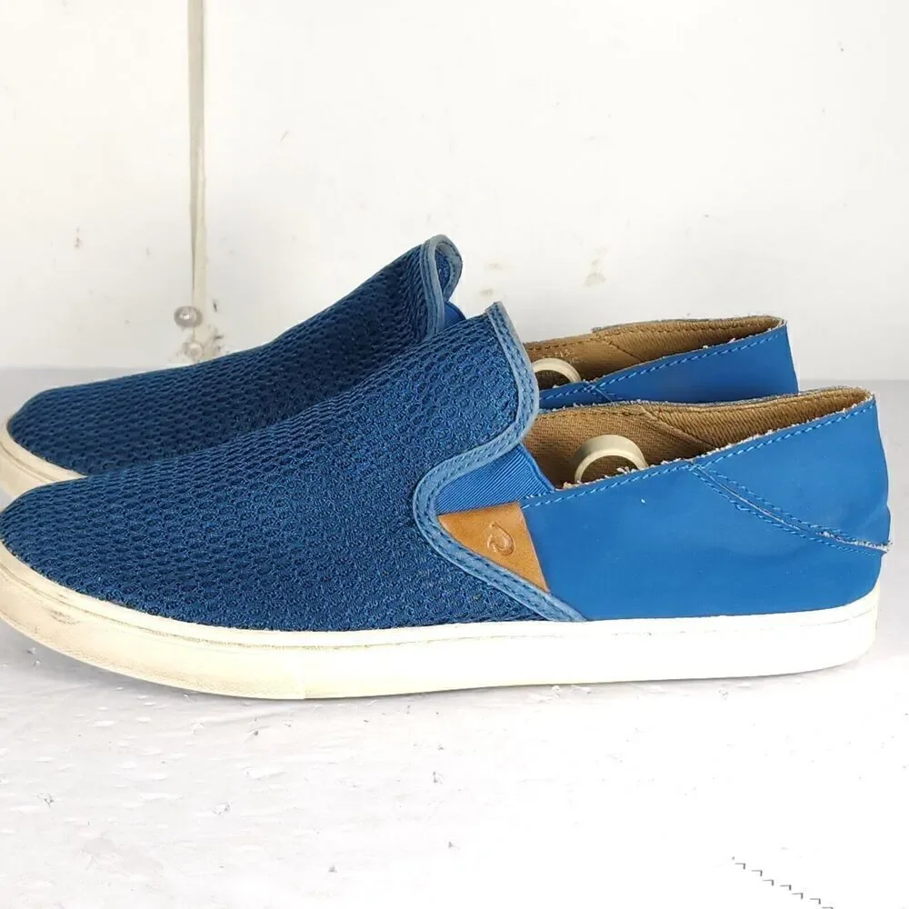 Olukai Women's Pehuea US9,5 Blue Flat Slip On Loafer Sneakers Shoes
